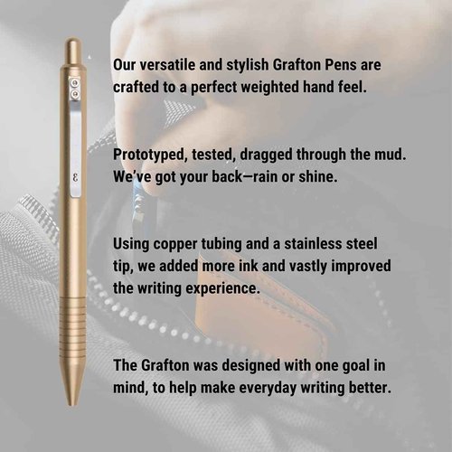 Everyman Grafton Full Click Refillable 0.7mm Gel Ink Pen, Gold | Sleek Anodized Aluminum EDC Pen with Deep Grooved Grip | Smooth Writing Pocket Pen for Office, Travel, Gifting & Daily Use