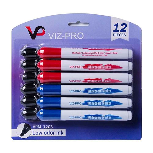 VIZ-PRO Dry Erase Board/Whiteboard, 36 X 24 Inches, Wall Mounted Board for School Office and Home, with 12-Count Markers
