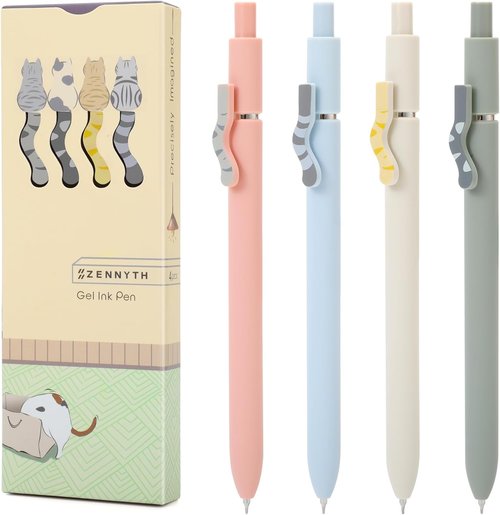 FIOVER Cat Pens - 4-Pack 0.5mm Quick Dry Black Ink Fine Point Pens | Perfect for Journaling & Cat Lover Gifts