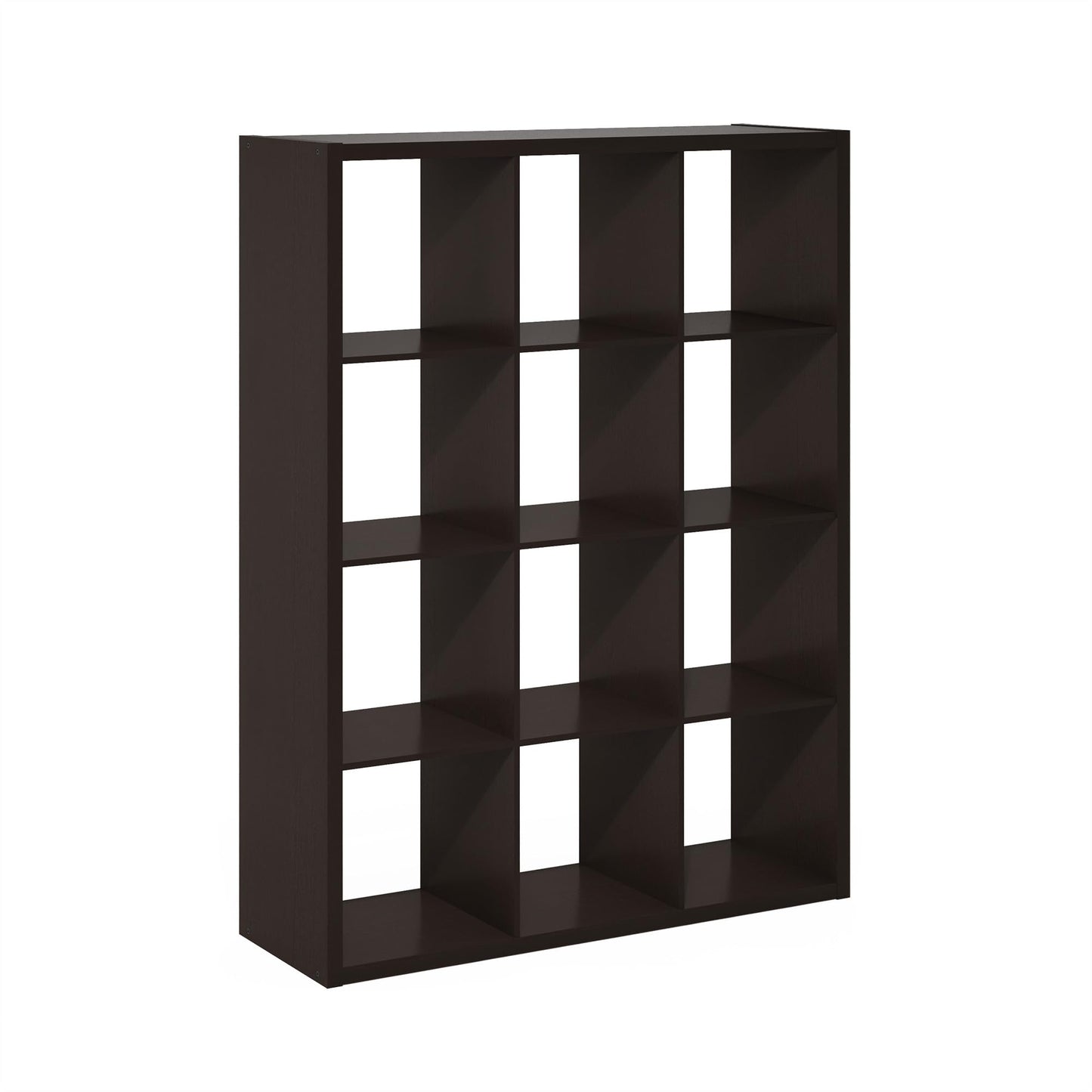 Furinno Cubicle Book Shelf, 12-Cube Bookshelf, Extra Thick Frame Reversible Bookcase with Open Back, 14.6" x 44" x 58", for Living Room, Bedroom, Home Office, Black Dark Oak
