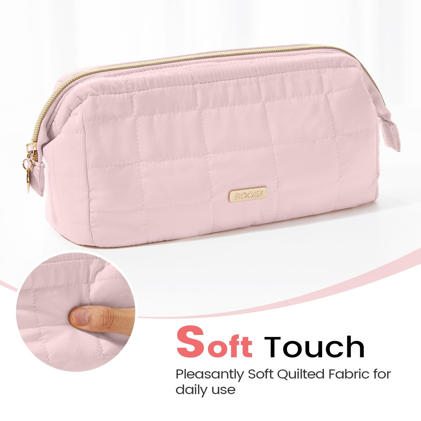 Sooez Large Pencil Case Pouch, Soft Pencil Bag with Zipper, Pen Bag Wide Opening, School Supplies Cute Pencil Case for Girls Boy Men Women, Beige