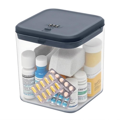 Clear Lock Box for Medicine Safe,Food, Snacks, Phone - Secure Lockable Storage Container Tank with Combination for Kitchen, Office, School, Hospital (5.6×5.6×6.3 Inch)
