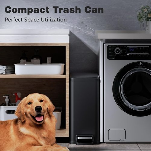 Veelesa Slim Bathroom Trash Can with Lid Soft Close, 2.6 Gallon Stainless Steel Garbage Can with Removable Inner Bucket, Durable Step Pedal, Small Trash Bins for Toilet, Bedroom, Kitchen, Office