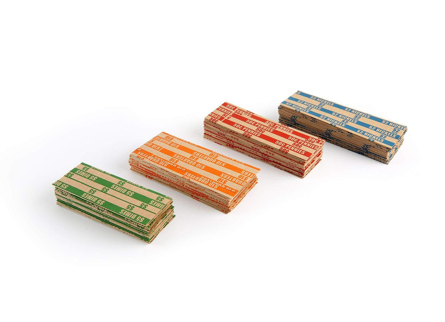 L LIKED 300 Assorted Flat Striped Coin Wrappers, 75 of Each Pennies, Nickels, Dimes and Quarters