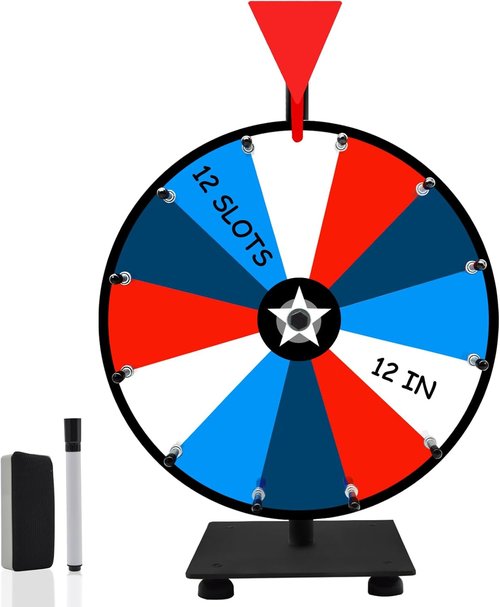Skiennix 12 Inch Prize Wheel - Heavy Duty Spinning Game Wheel with 12 Color Slots & Stand