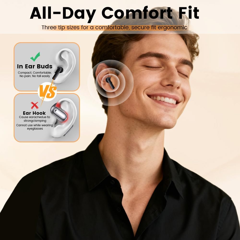 Skiennix Wireless Earbuds - Bluetooth 5.4 with ANC Noise Cancelling & 60H Playtime | Black