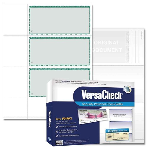 VersaCheck Secure Checks - 750 Blank Business or Personal Wallet Checks - Green Premium - 250 Sheets Form #3001-3 Per Sheet