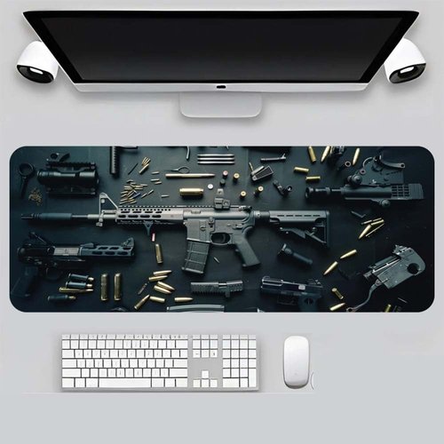 Cool Military Weapon Build Weapon Parts Display Large Gaming Mouse Pad, Stylish Desk Protector with Non-slip Rubber, Multi-size for Laptop & Desktop Use, Desk Mat for Keyboard and Mousepad(Style A Thi