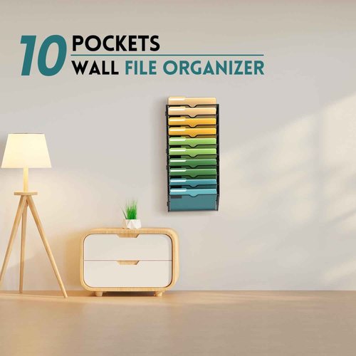 SUPEASY 10-Tier Wall File Organizer Mesh Office Mail Holder, Hanging Wall Organizer Magazine Rack for Office Black