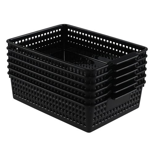 Vababa 6-Pack Plastic Paper Storage Basket Tray, Desktop File Organizer Baskets, Black