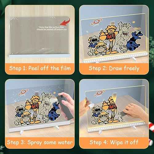 LED Note Board with Colors, Light Up Acrylic Message Board, Led Drawing Board, Illuminated Acrylic Notepad with Adjustable Stand and 7 Pens (11.8" ¡¿ 7.9")