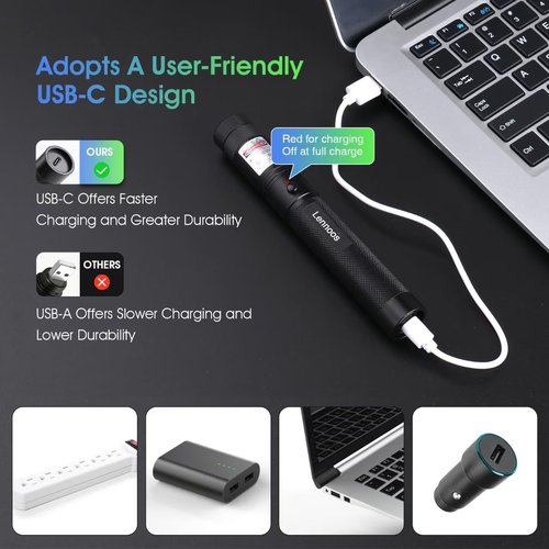 Lennoos USB-C Rechargeable Green Laser Pointer - Advanced Long-Range Laser Pointer High Power with Star Cap for Astronomy, Construction, Presentations, and Outdoor Adventures