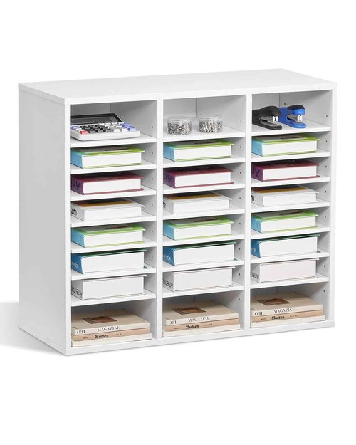 VEVOR Literature Organizer, 24 Compartments Office Mailbox with Adjustable Shelves, Wooden Mailbox Sorter Medium Density Fiberboard Office Home Classroom Storage for Files, Documents, Papers, White