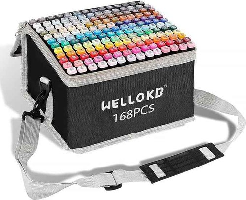 WELLOKB Alcohol Markers, Dual Tip Permanent Art Markers for Coloring, Illustrations, and Sketching, Includes Case for Easy Storage, Alcohol, Based Ink Ideal for Book Painting and Card Making (168)