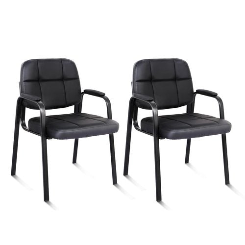 CLATINA Contemporary Leather Chair, Set of 2 - Black, Reception, Office, Guest, Waiting Room, No Wheels, Padded Arms, 275 lbs Capacity