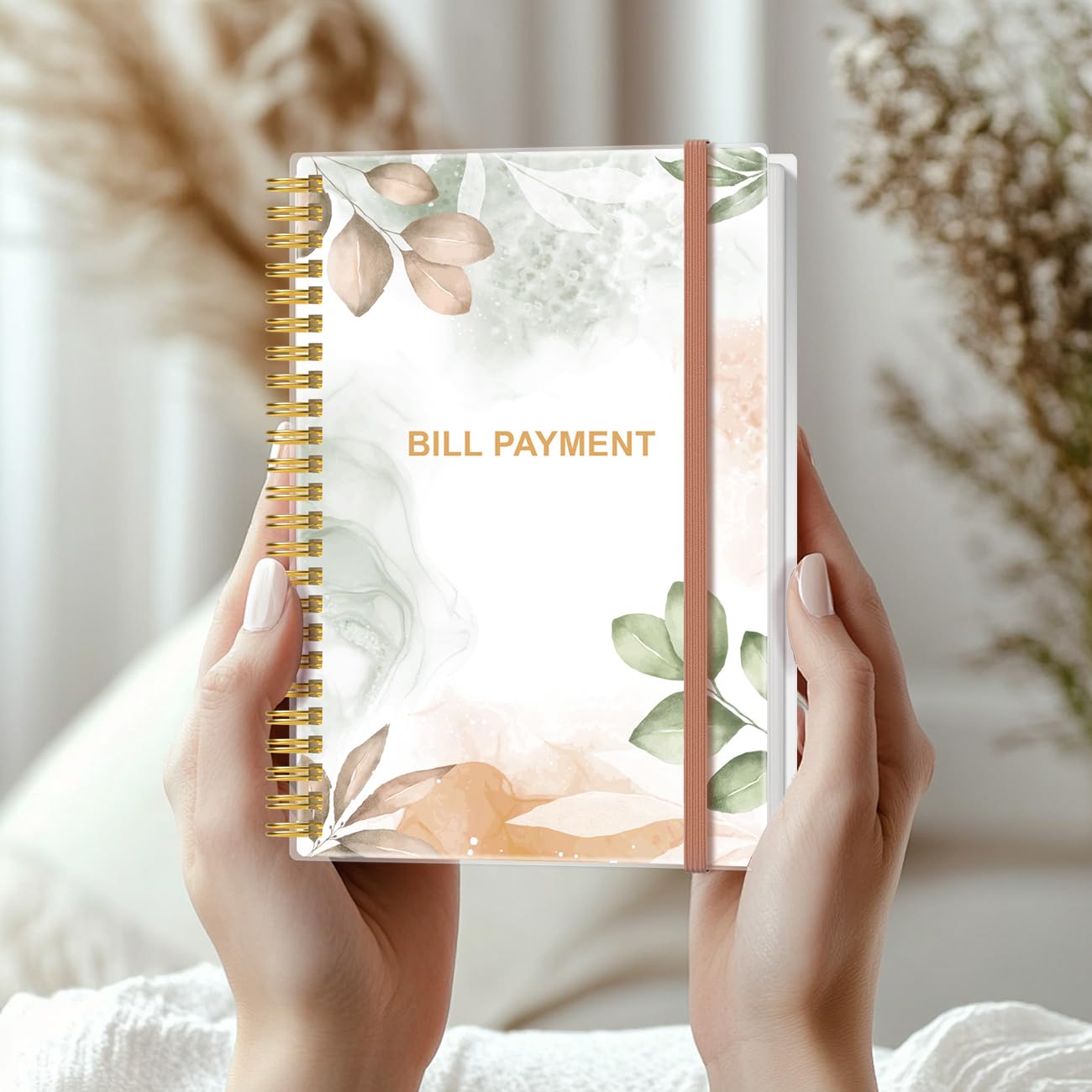 Bill Payment Tracker Notebook - Monthly Bill Organizer & Planner for Personal Budgeting Financial, Payments Checklist Organizer, 5.8" x 8.5", Rose Leaf