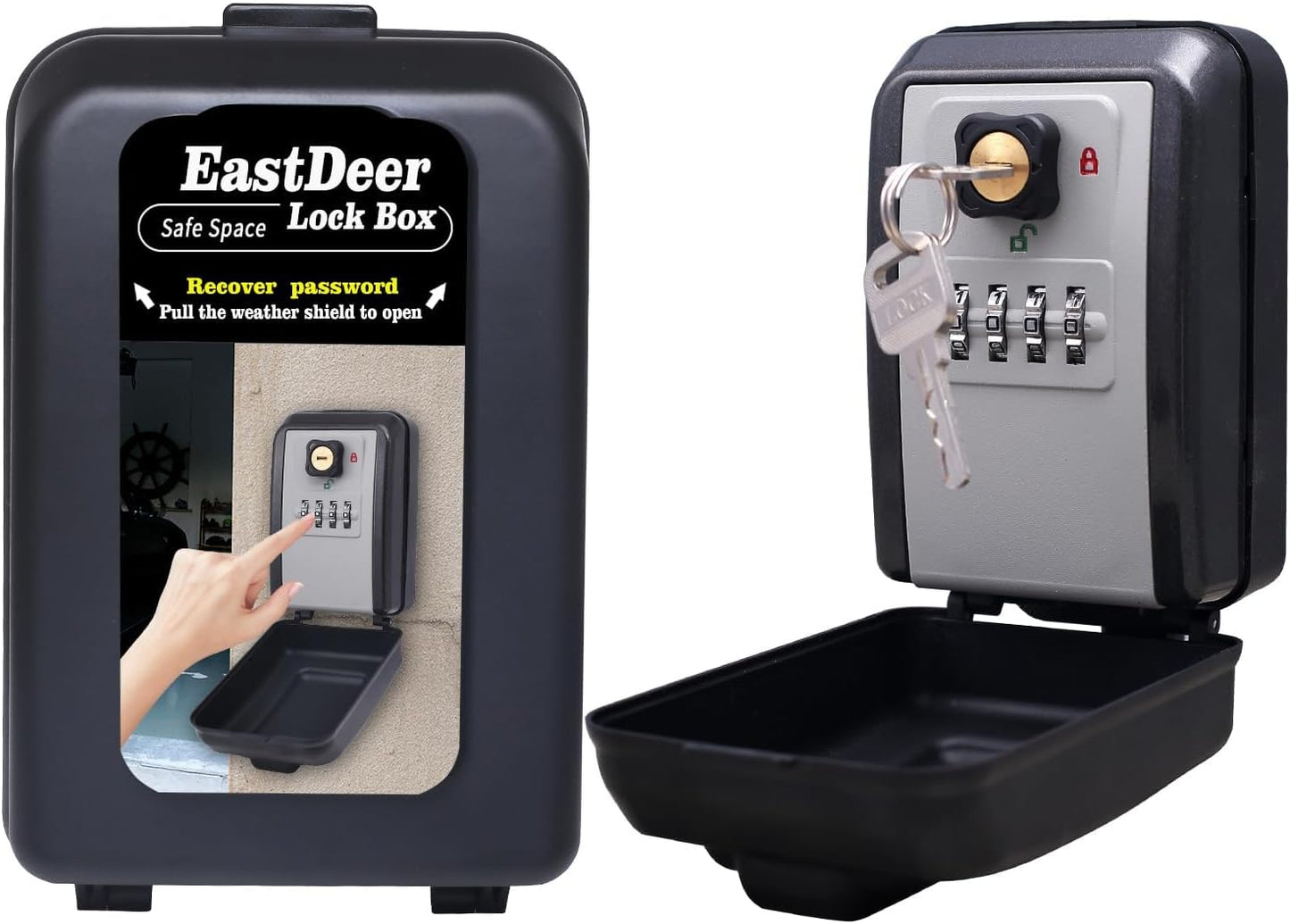 Skiennix Wall Mount Key Lock Box - Secure Outdoor Key Storage with Resettable Combination | Ideal for Home, Garage, Office