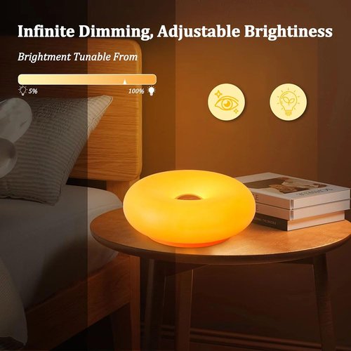 Guqkl Donut Lamp, Modern Design Led Bedside Desk Lamp with Durable Shade, Plug in Bedsided Wall Sconce Orange Donut Light for Bedroom Living Room (Orange-Plug-in-Touch Model)