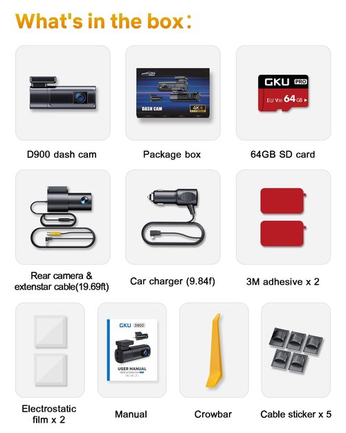 GKU Dash Cam Front and Rear, 4K 60fps＋2.5K Dashcam,STARVIS Sensor, HDR, 5G WiFi GPS, 24H Parking Mode, Night Vision, 170°Wide Angle, Dash Camera for Cars with 1.47 Display, 64G SDcard (Black)