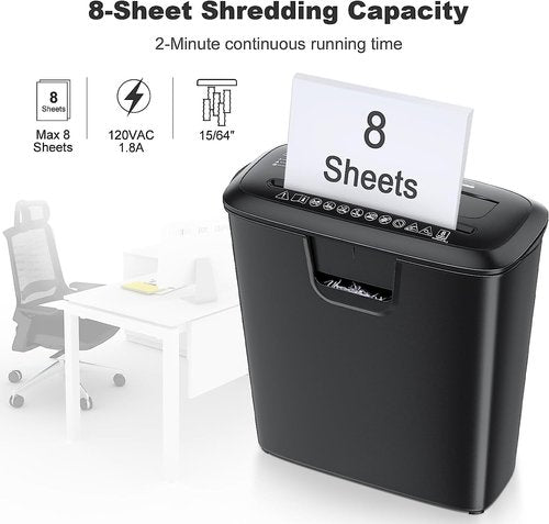 Bonsaii Paper Shredder - 8-Sheet Strip-Cut Home Office Shredder with Overheat Protection | 3.4 Gallon Wastebasket