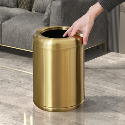 LEASYLIFE 8L/2.1gal Brushed Nickel Gold Trash Can, Small, Multi-purpose - Bathroom, Powder Room, Bedroom, Office