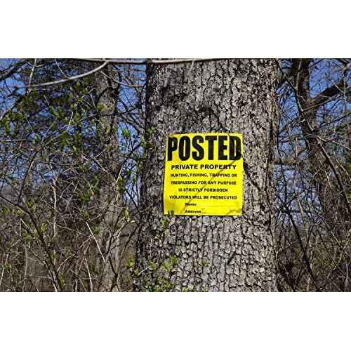 100 Per Roll Custom Posted Yellow Private Property Sign by WristCo - 11" x 11 " Outdoor, Weatherproof Tear- Resistant Tyvek High Visibility for Warning No Trespassing Hunting Fishing Trapping, Made in USA