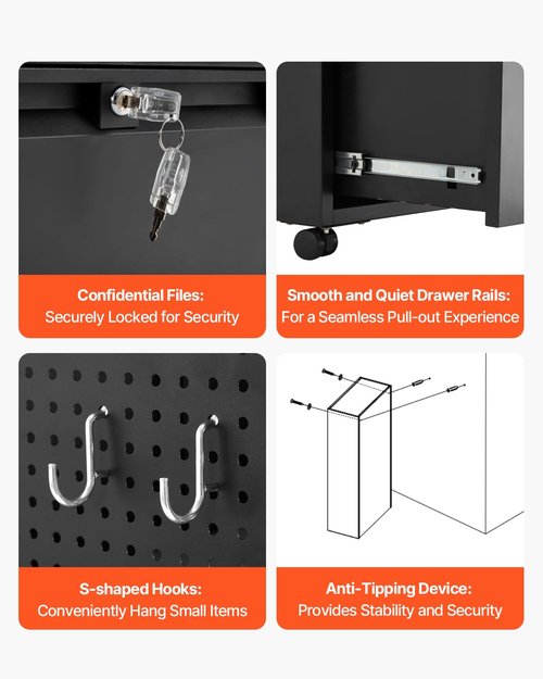 VEVOR 2 Drawers Metal File Cabinet, Lateral Filing Cabinet with Lock and Adjustable Hanging Rods, Wide Filing Storage Cabinets for Home and Office Fit Letter, A4, Legal Size File, Easy Assembly, Black