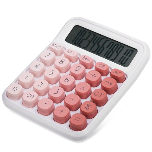 DOITOOL Cute Mechanical Calculator with Large Display Easy Press Buttons Portable Desk Calculator for Office School and Home Use Slip-Resistant Base Pink Color