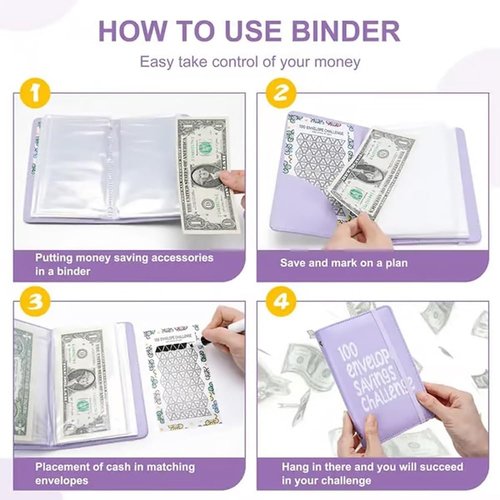 Possibilityk 100 Days Money Saving Challenge Coin Envelope Budgetstorage Book, Best Gifts, Savings Budget Stuffing Binder, Money Saver, Mini Cash Envelopes for Budgeting, for Office Home(1*Black)