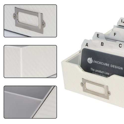 JACKCUBE DESIGN Business Card Holder Organizer For Desk, Index Card Box Storage, A-Z Alphabetical Tabs Office Desk Organizer (White) - MK171B