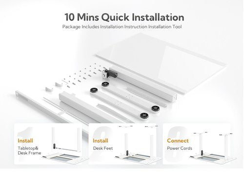 Claiks Glass Standing Desk, 40x24 Inch Small White Stand Up Desk Electric Adjustable Height Quick Install Computer Desk for Home Office, Super White