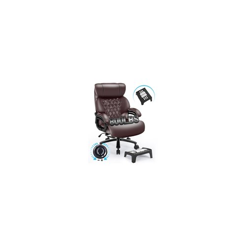 800LBS Large Heavy Duty Office Chair with Massage Footrest, Big and Tall Office Chair with Adjustable Lumbar Support, PU Leather Executive Chair with Extra Wide Seat (Brown)