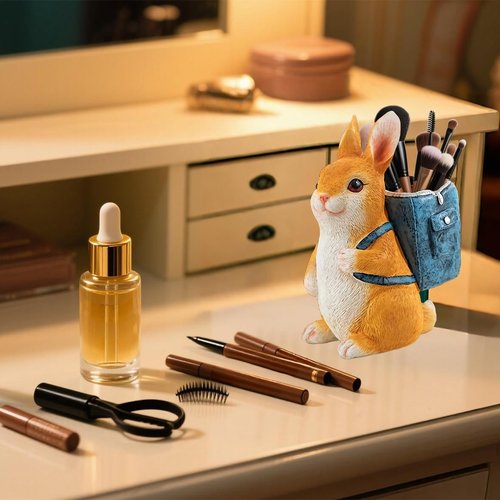 Photour Resin Rabbit Pen Holder, Pencil Holder for Desk, Unique Bunny Decor for Home Office Desk Accessories Funny Rabbit Gifts for Women, Moms or Kids