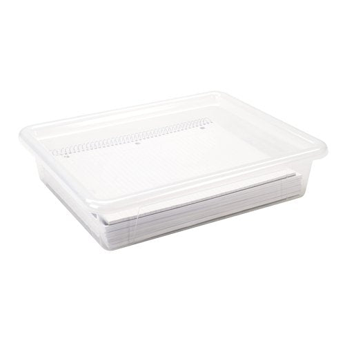 Storex Letter Size Deep Storage Tray – Organizer Bin with Non-Snap Lid for Classroom, Office and Home, Translucent, 5-Pack (62566A05C), 10 x 13 x 3 Inches