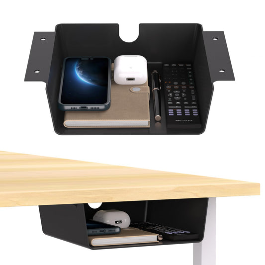 1 Pack Adhesive Under Desk Hanging Shelf Mount Drawer Organizer, Attachable Plastic Under Desk Storage Tray for Standing Desks, Tables, Workstations, Gaming, Cabinet, Increase Storage Space - Black