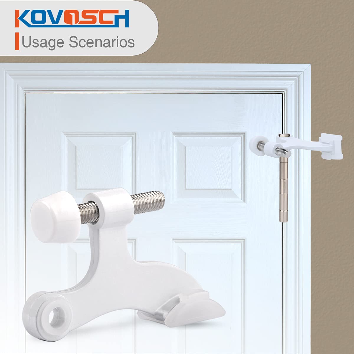 KOVOSCH 2 Pack Hinge Pin Door Stopper White - Adjustable Heavy Duty Hinge Pin Door Stop with White Rubber Bumper Tips