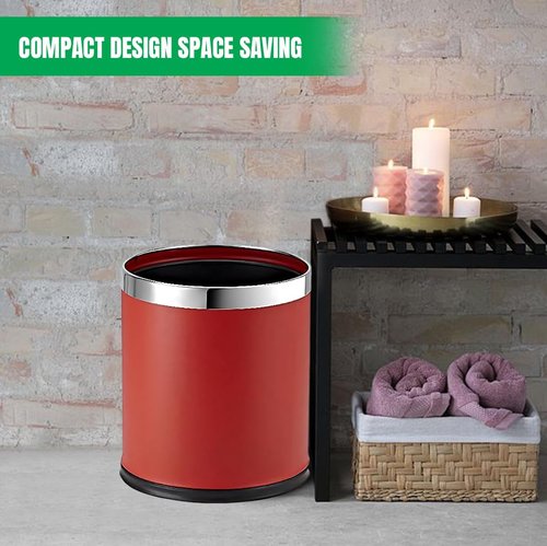 Brelso Small Office Trash Can, Open Top Small Wastebasket Bin, Invisi-Overlap' Metal Garbage Can, Waste Basket for Powder Room, Vanity, Bathroom (Red)