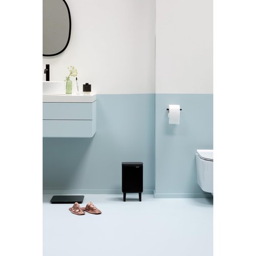 Brabantia - Bo Small Waste Trash Can Hi 1.1 Gal with Soft-Close Lid, Removable Inner Bucket, and Transport Grip – Ideal for Bathroom, Bedroom, and Home Office – Matte Black - LWH: 7.9 x 6.8 x 14.2