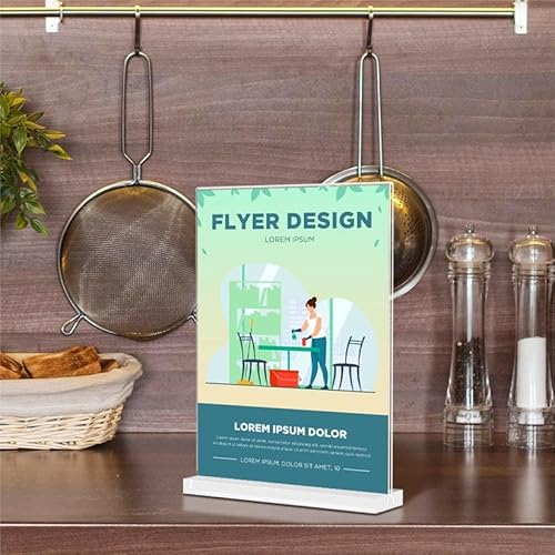 Acrylic Sign Holder 8.5x11 Inches 2 Pack T Shape Desktop Display Stand Vertical Double Sided Clear Table Menu Flyer Holder for Restaurants, Office, Shop, Wedding