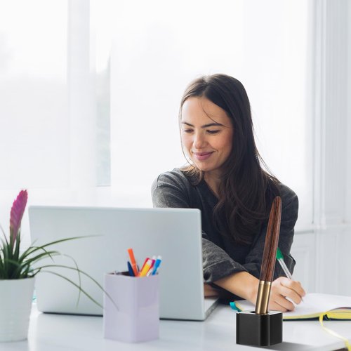 4 Pieces Single Pen Holder For Desk, Solid Metal Fountain Pen Stand, Square Pen Stand, Mini Pen Display Stand Toothbrush Holder, Desk Organizer Accessory, For Home, Office, Students, Teachers (Black)