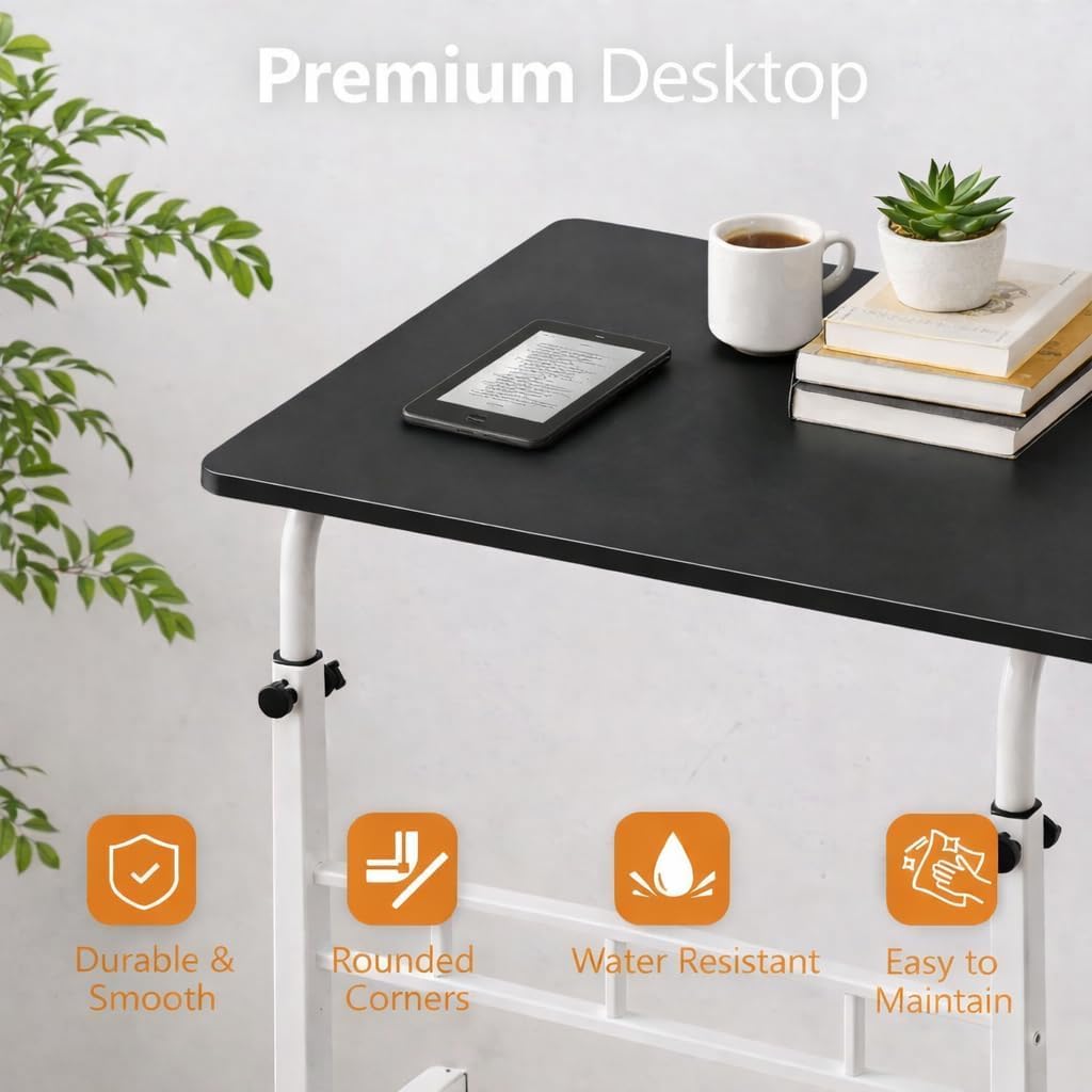 Zanbeel Mobile Standing Desk Adjustable Height for Laptop – Small Rolling Desk & Portable Table on Wheels – Laptop Cart & Computer Workstation – Small Standing Table with Wheels for Home Office
