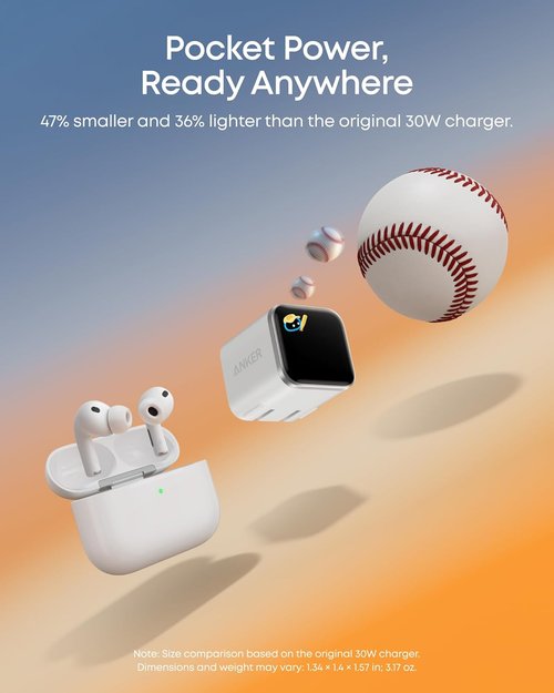 Anker 45W GaN Fast Charging USB-C Charger - Smart Display with 180° Foldable Plug for iPhone 17/16/15