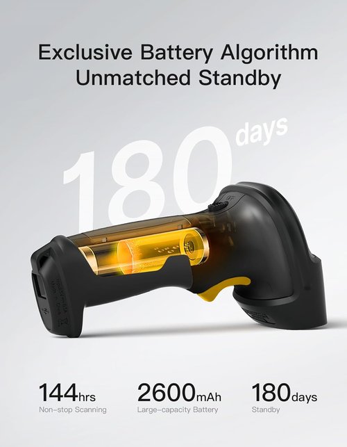 Inateck Wireless Bluetooth Barcode Scanner - Fast & Accurate QR Code Scanning | 180-Day Battery Life, Compatible with iOS/Android/Windows