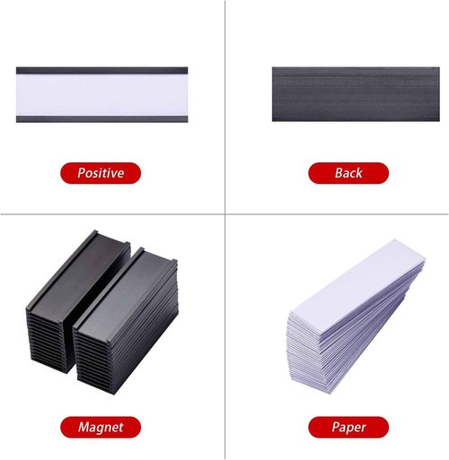 200 Pieces Magnetic Label Holders with Magnets Magnetic Data Card Holders with Clear Plastic Protectors for Metal Shelf, Whiteboard (1 x 3 Inch)
