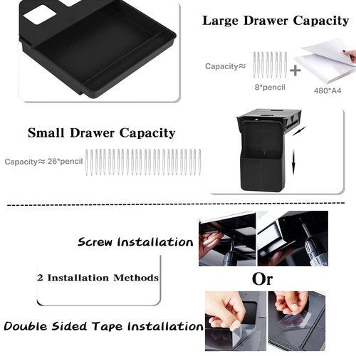 Under Desk Drawer Storage Organizer - 2 Pack (Large and Small) Black - (Please Note - Drawer Size/No Lip Under Desktop) - 2 Installation Methods (Screw or Adhesive)