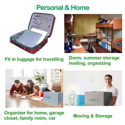 REUSEPAC Reusable Foldable Box Corrugated PP Lightweight, Storage Moving Mailing, Heavy Duty Stackable, Tape Free Self-Locking Lid for Business Home In/Outdoors (Gray 4 Pack, 24x16x12in)