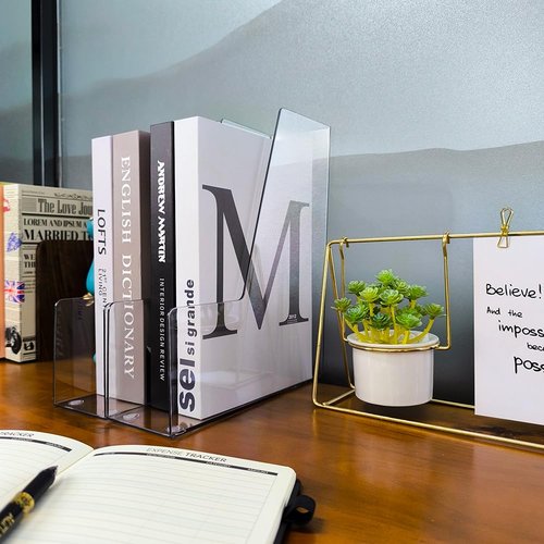 RHONZHAO Vertical File Holder, 2 Pack Plastic Document Organizer and Clear Magazine Holder, Multi-purpose for Home Office (Clear)