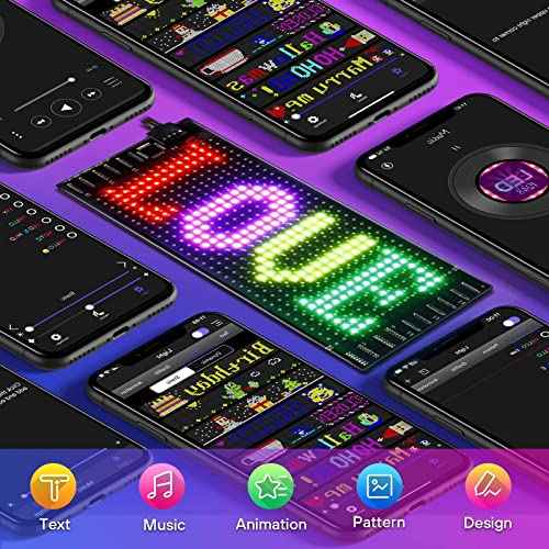 RAYHOME LED Sign for Car, 7''x3''Flexible LED Matrix Panel USB 5V Bluetooth Application Control DIY Programmable Scrolling Sign for Car Party Wedding Festival