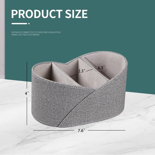 PU Leather Remote Control Holder with 3 Compartments, Modern Design Desk Accessories Workspace Organizer for Office/School/Home, Modern Nightstand Caddy Organizer for Makeup/Vanity/Stationery,Grey