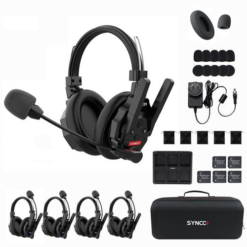 SYNCO Xtalk XMax5 X5 Wireless Intercom Headset System, 2.4GHz Dual-Ear Headsets 500m/1640ft with Noise Reduction for Team Communication, Movie Shoot, Live Show Stage Performance (5PCS)